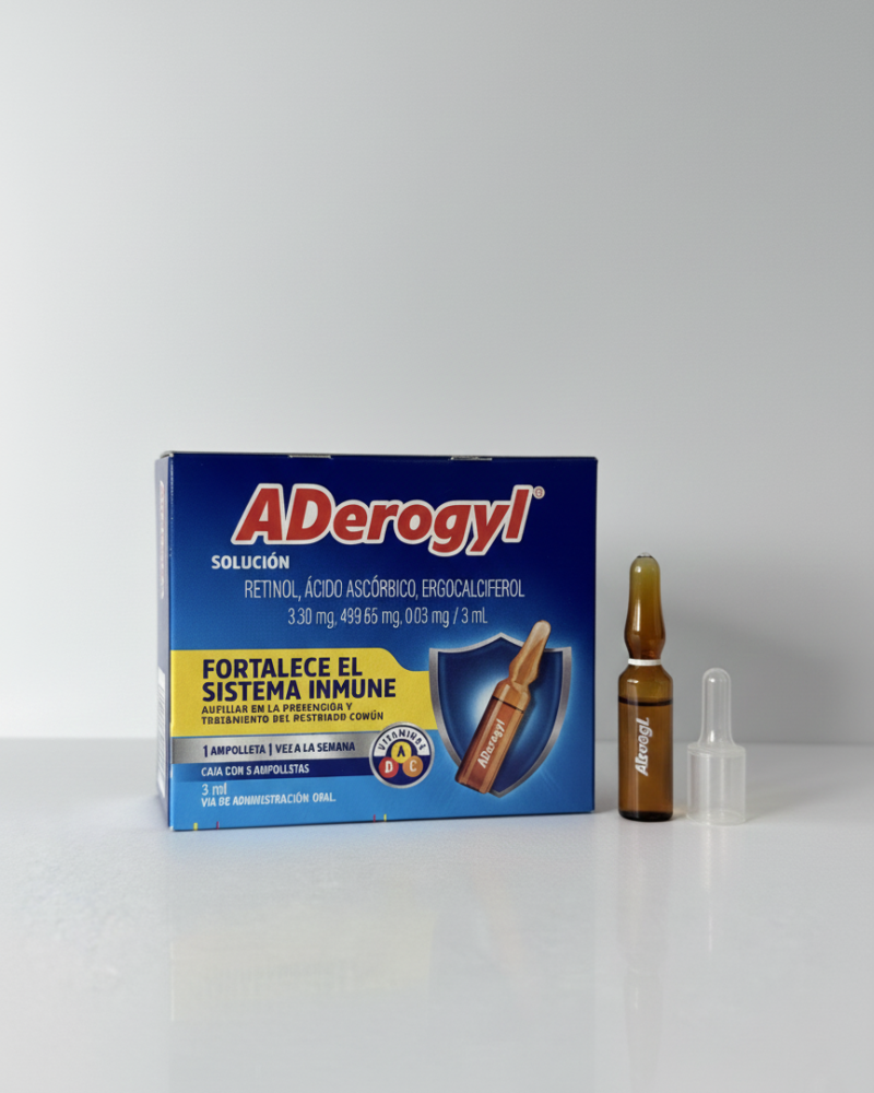 ADerogyl Solución Oral - Vitaminas A, C y D para Fortalecer el Sistema Inmune (Caja con 5 Ampolletas)