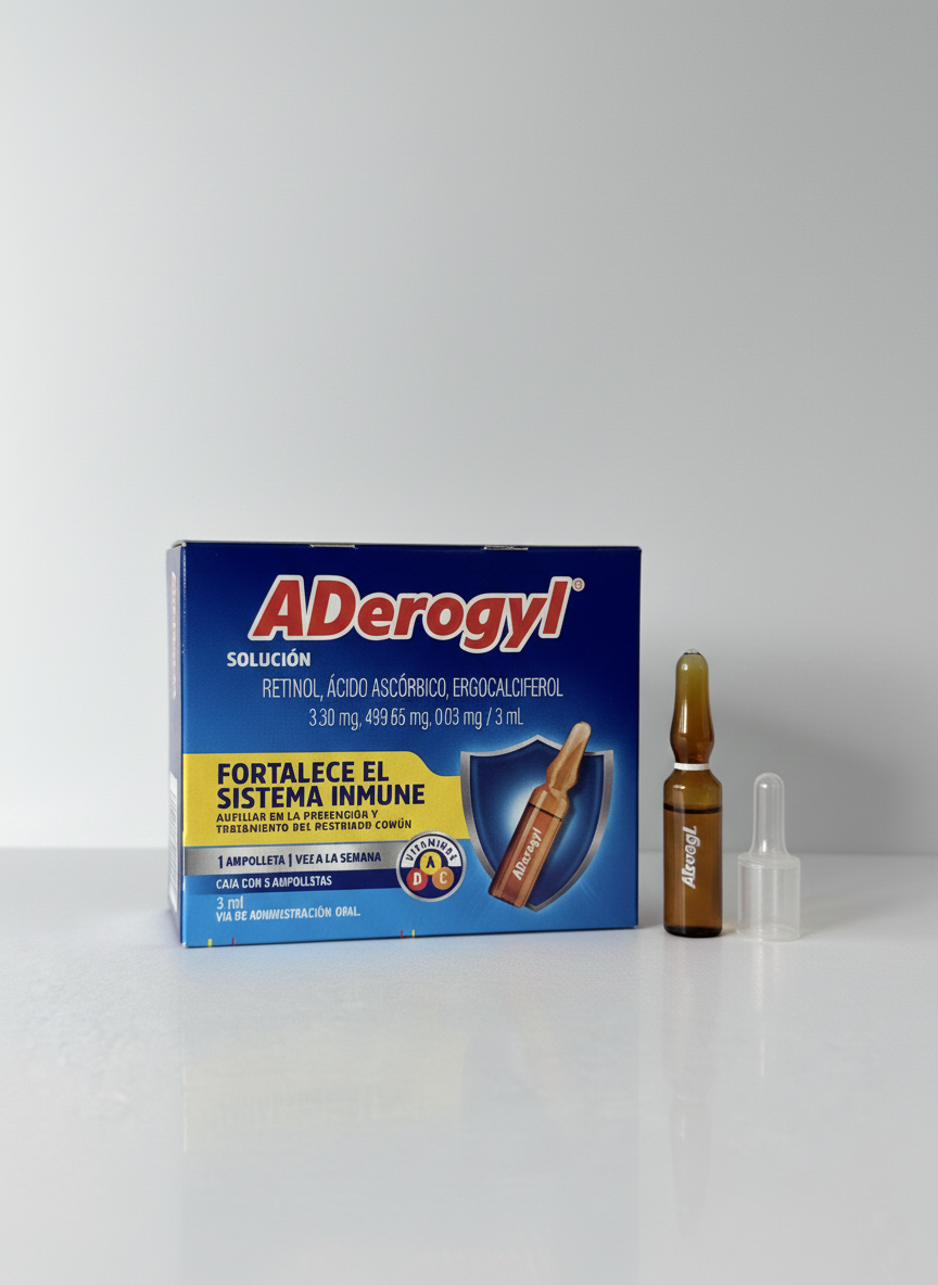 ADerogyl Solución Oral - Vitaminas A, C y D para Fortalecer el Sistema Inmune (Caja con 5 Ampolletas)